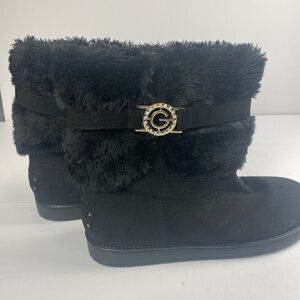 G By Guess Faux Fur Black Suede Boots Size 11M